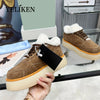 Image of 2024 Winter Trend Woman Wool Chunky Casual Shoes Ladies Lace-up Platform Cotton Shoes Slip-On Cow Suede Women Shoes Large Size